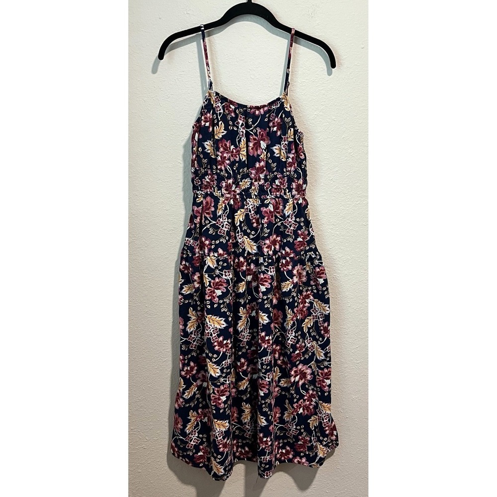 Old Navy Floral Midi Dress Size XS Linen Blend Smocked Waist Cottagecore Cute